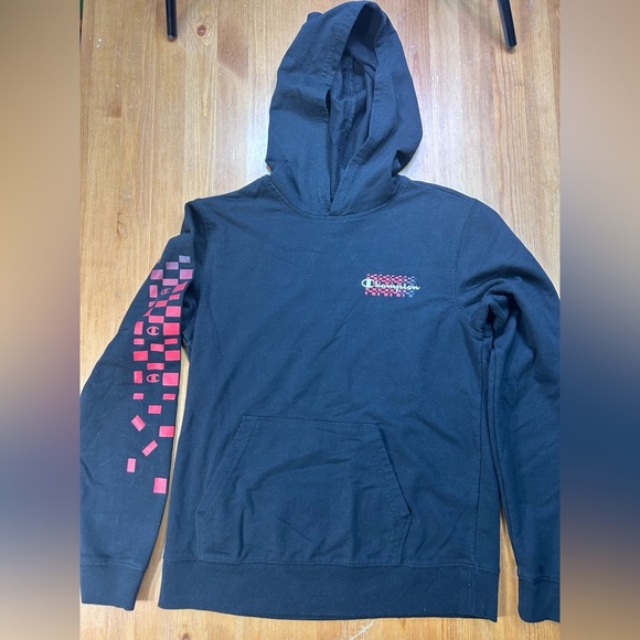 Champion- Black Hoodie with Red Square Design - Picture 1 of 5